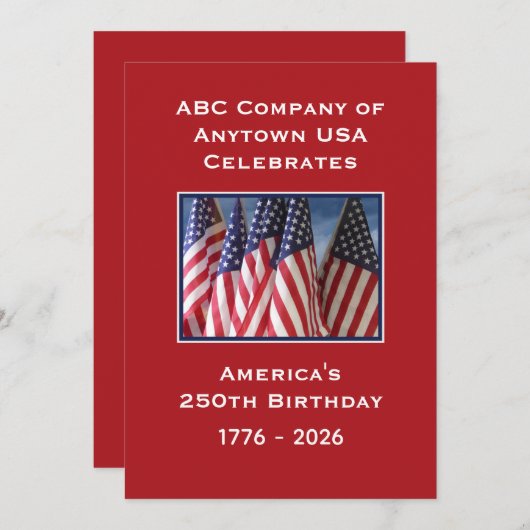 アメリカ250周年記念パーティー 愛国的なアメリカ国旗とBBQ 招待状 (正面/裏面)