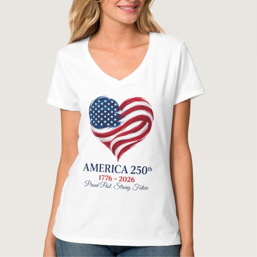 アメリカ250周年記念フラグハート1776-2026ウィメンズTシャツ Tシャツ (正面)