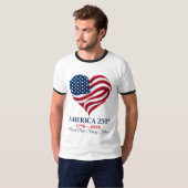 アメリカ250周年記念フラグハート 1776-2026 メンズ 7月4日 Tシャツ (正面フル)