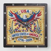 アメリカ250周年記念ヘリテージイーグル スクエア壁時計 (正面)