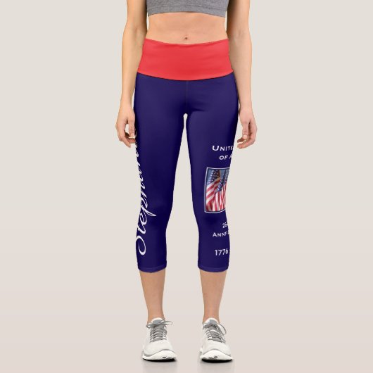 アメリカ250周年記念ヨガパーソナライズされたー カプリレギンス (正面)