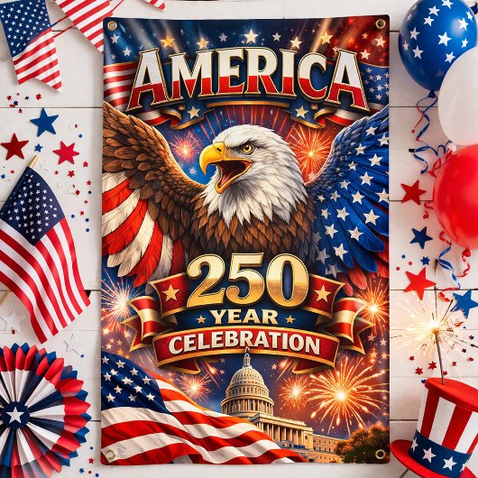 アメリカ250周年記念鷲とアメリカ連邦議会議事堂 横断幕