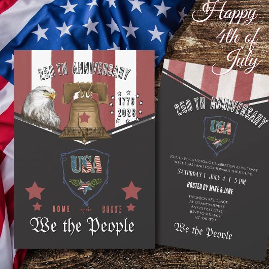 アメリカ250周年記念「We the People」手描きイーグルとリバティベル 招待状