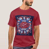 アメリカ250周年誕生日グラフィック花火ポップ Tシャツ (正面)