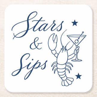 アメリカ250周年 ロブスター 海岸の夏 Stars & Sips スクエアペーパーコースター
