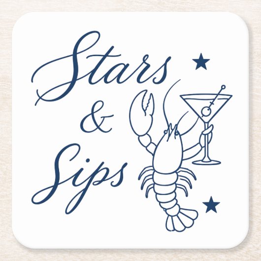 アメリカ250周年 ロブスター 海岸の夏 Stars & Sips スクエアペーパーコースター (正面)