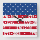 アメリカ250周年 星条旗 1776 2026 ナンバー スクエア壁時計 (正面)