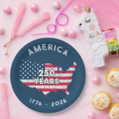 アメリカ250周年 1776-2026 アメリカ地図 国旗 愛国 ペーパープレート (パーティー)
