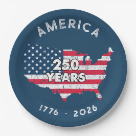 アメリカ250周年 1776-2026 アメリカ地図 国旗 愛国 ペーパープレート