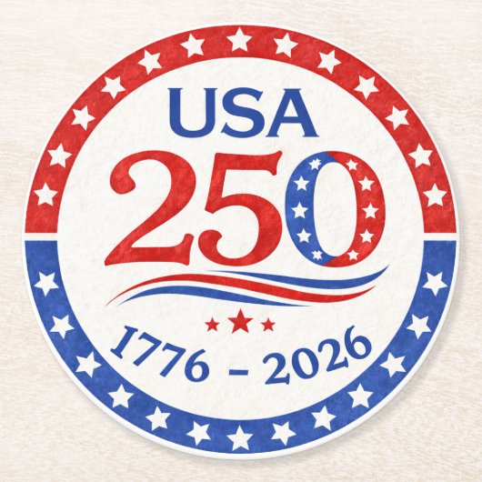 アメリカ250周年 1776 2026 愛国 アメリカ ラウンドペーパーコースター (正面)