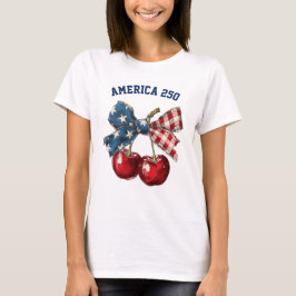 アメリカ250愛国的なチェリーのビンテージUSフラグボウ Tシャツ