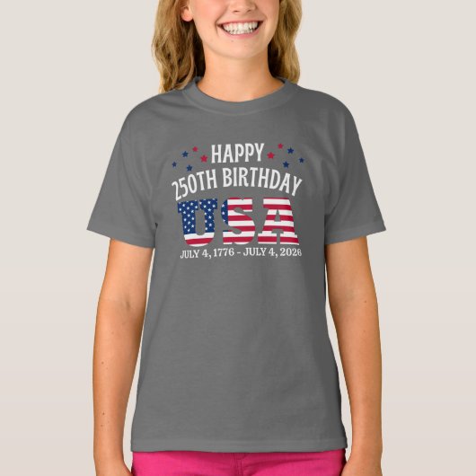 アメリカ250歳の誕生日おめでとう！7月4日 Tシャツ (正面)