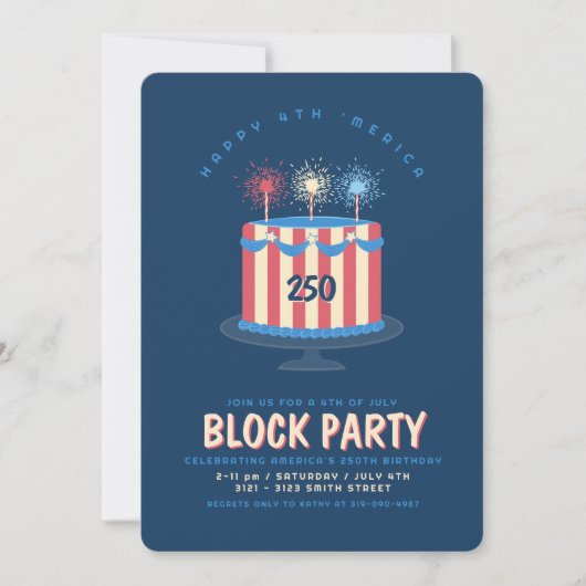 アメリカ250歳の誕生日ケーキ ネイバーhoodブロックパーティー 招待状 (正面)