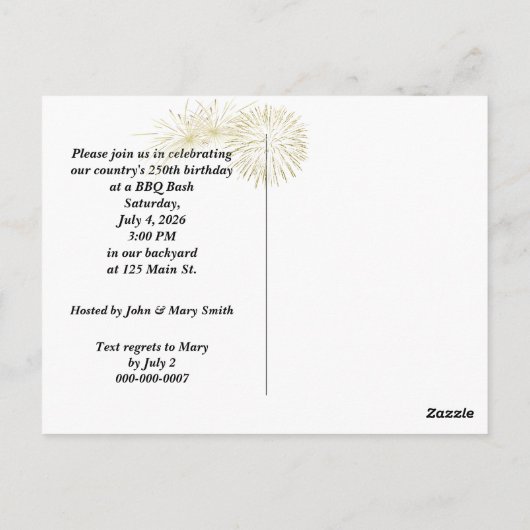 アメリカ250歳の誕生日パーティー ポストカード (裏面)