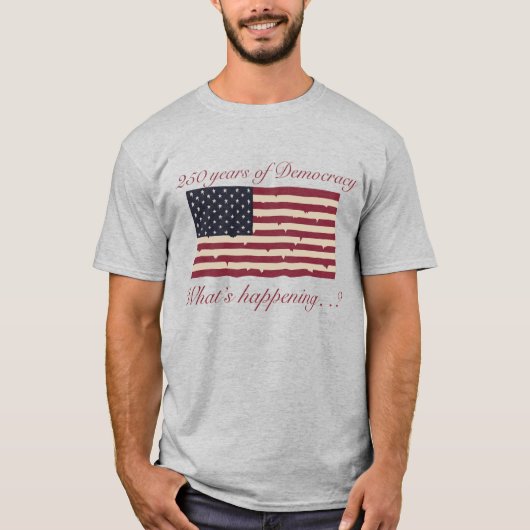 アメリカ250 何が起こっているのか破れた旗 Tシャツ (正面)