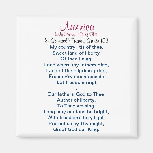 アメリカ(わが国、汝の国) 1831 マグネット (正面)