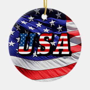 アメリカ - アメリカ国旗セラミック道路クリスマスオーナメント セラミックオーナメント