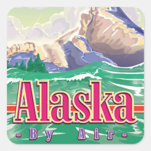 アメリカ アラスカ州 ヴィンテージ 旅行 ポスター スクエアシール