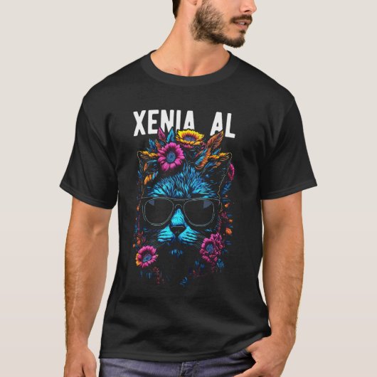 アメリカ アラバマ州ジーニア 猫 花 サングラス デ Tシャツ (正面)