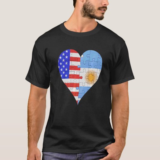 アメリカ・アルゼンチン国旗のハート Tシャツ (正面)