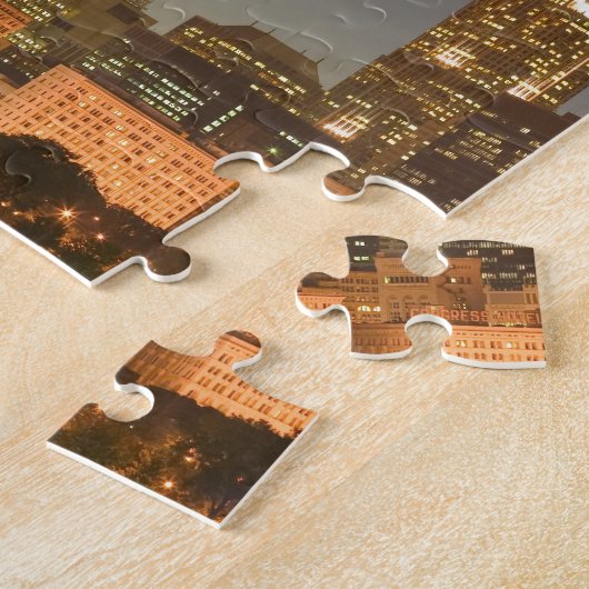 アメリカ、イリノイ、シカゴ：シティスカイライン/夕べ ジグソーパズル (側面)