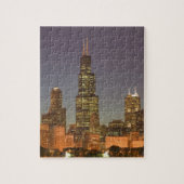 アメリカ、イリノイ、シカゴ：シティスカイライン/夕べ ジグソーパズル (縦)
