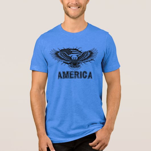 アメリカ、イーグルアメリカ国旗 トライブレンドTシャツ (正面)