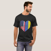 アメリカ・ウクライナの二重国籍 ハート アメリカ ウクライナ Tシャツ (正面フル)