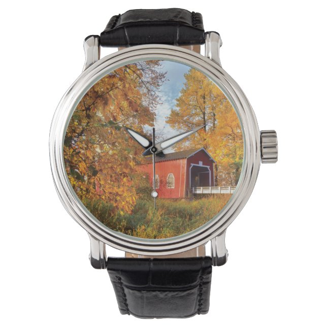 アメリカ、オレゴン。朝のシマネックのカバーブリッジ 腕時計 (正面)