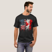 アメリカ・カナダはハーフ・アメリカン・ハーフ・カナダ国旗 Tシャツ (正面フル)