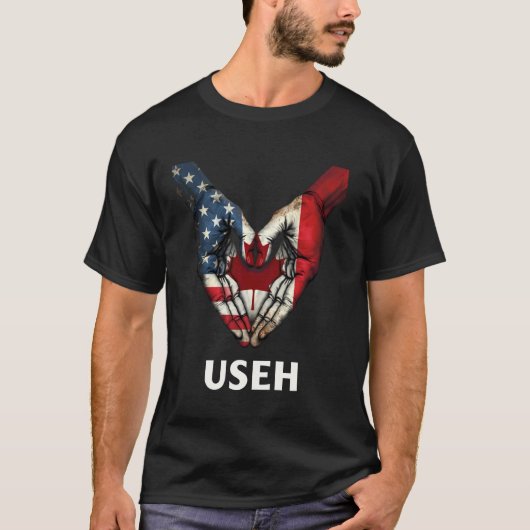 アメリカ カナダ ハート フラグ USA USEH 1 Tシャツ (正面)