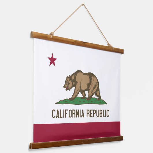 アメリカ・カリフォルニア州旗を掲げる壁張りタペストリー 吊り下げ型タペストリー (傾斜あり)