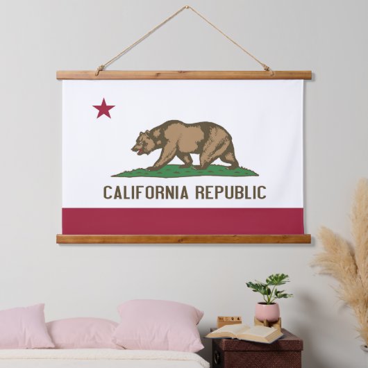 アメリカ・カリフォルニア州旗を掲げる壁張りタペストリー 吊り下げ型タペストリー (寝室)