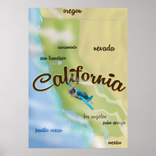アメリカ カリフォルニア州 ヴィンテージ地図 旅行ポスター ポスター (正面)