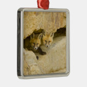 アメリカ、コロラド、ブリッケンリッジ。奇妙な赤いキツネ メタルオーナメント (右)