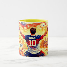 アメリカ サッカー ファン 祝賀 水彩画 アート ツートーンマグカップ