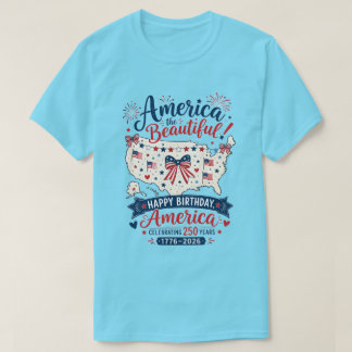 アメリカ・ザ・ビューティフル250周年お祝い リボン付き Tシャツ