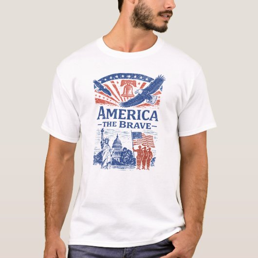 アメリカ ザ ブレイブ 愛国的な賛辞 Tシャツ (正面)
