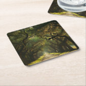 アメリカ、ジョージア、サバンナ、オーク並木ドライブ スクエアペーパーコースター (アングル)