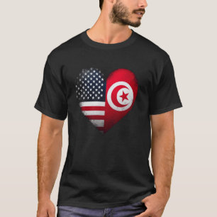 アメリカ チュニジア ハート 二重国籍 Tシャツ