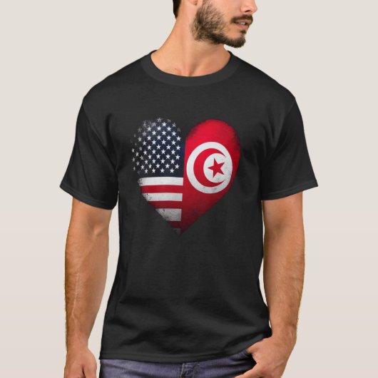 アメリカ チュニジア ハート 二重国籍 Tシャツ (正面)