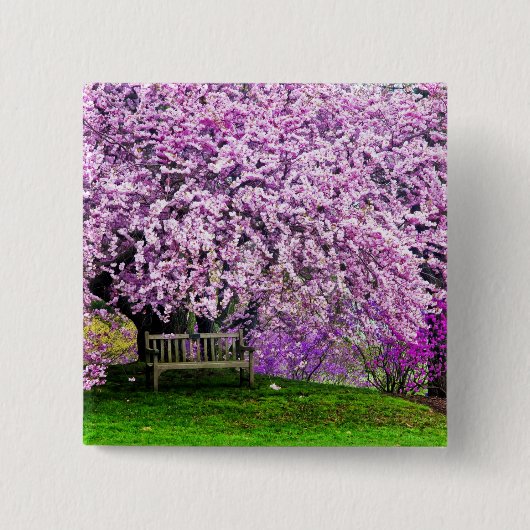 アメリカ、デラウェア、ウィルミントン。下の木製のベンチ 缶バッジ (正面)