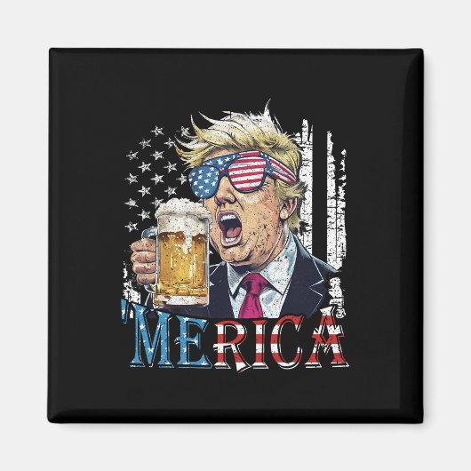 アメリカ トランプ 7月4日 男性 ビール 面白い マグネット (正面)