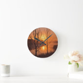 アメリカ、ニューイングランド、メイン。秋の日出 ラウンド壁時計 (ホーム)