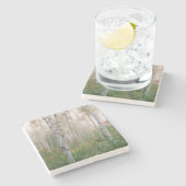 アメリカ、ニューハンプシャー。樺の木の霧を晴らす木 ストーンコースター (横)