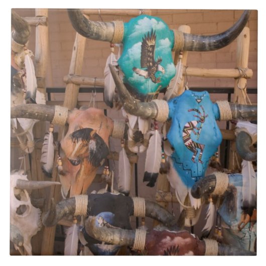 アメリカ、ニューメキシコ、サンタフェ：サンタフェのダウンタウン。 タイル (正面)