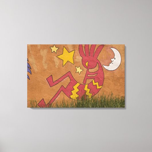 アメリカ、ニューメキシコ、サンタフェ。壁の壁画 キャンバスプリント (正面)