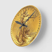 アメリカ・ハイリリーフ聖ガウデンス$20金貨レプリカ ラウンド壁時計 (傾斜)
