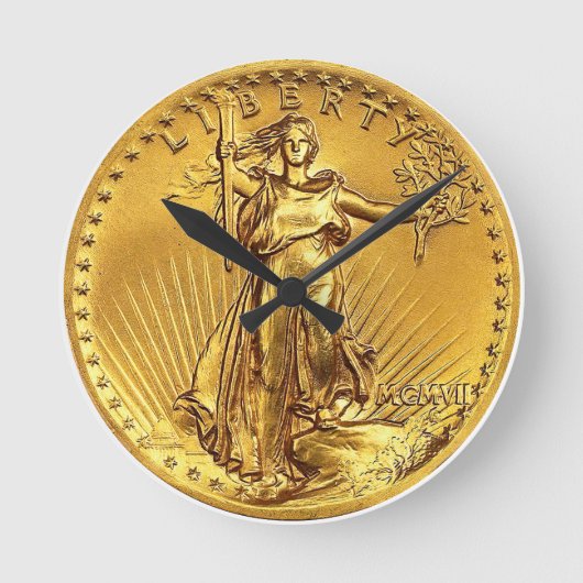 アメリカ・ハイリリーフ聖ガウデンス$20金貨レプリカ ラウンド壁時計 (正面)