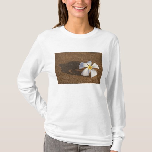 アメリカ、ハワイ、マウイ島の砂浜のプルメリア Tシャツ (正面)